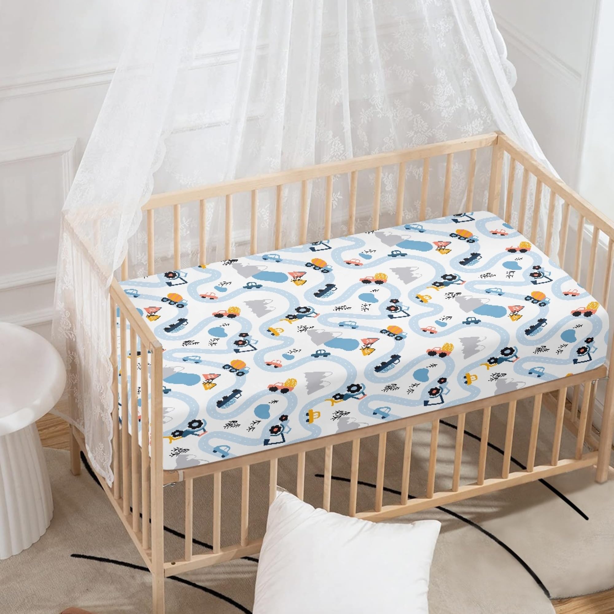 QINBEIDU crib sheet standard 28x52-8 fit demonstrates secure elastic edges.