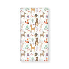 QINBEIDU forest animals crib sheet closeup showing soft, breathable polyester for comfy naps.