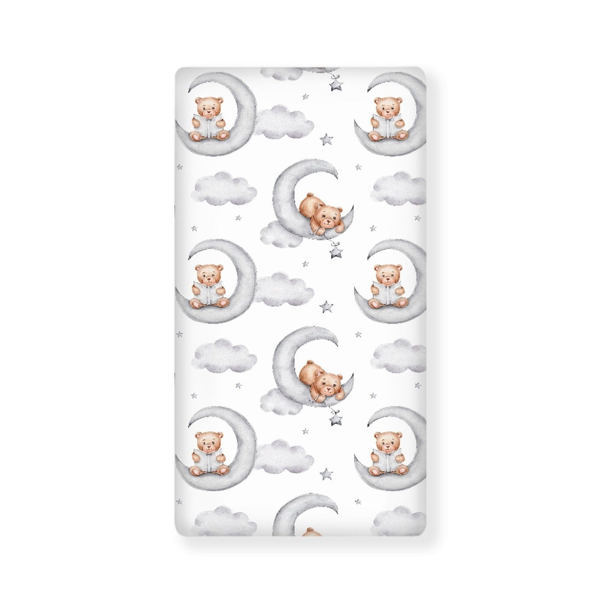 QINBEIDU Teddy Bears watercolor crib sheet with moon and stars offers soft, breathable nap time comfort.