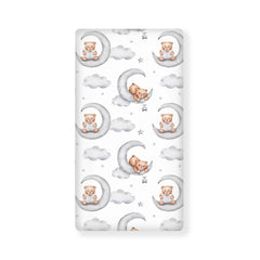 QINBEIDU Teddy Bears watercolor crib sheet with moon and stars offers soft, breathable nap time comfort.