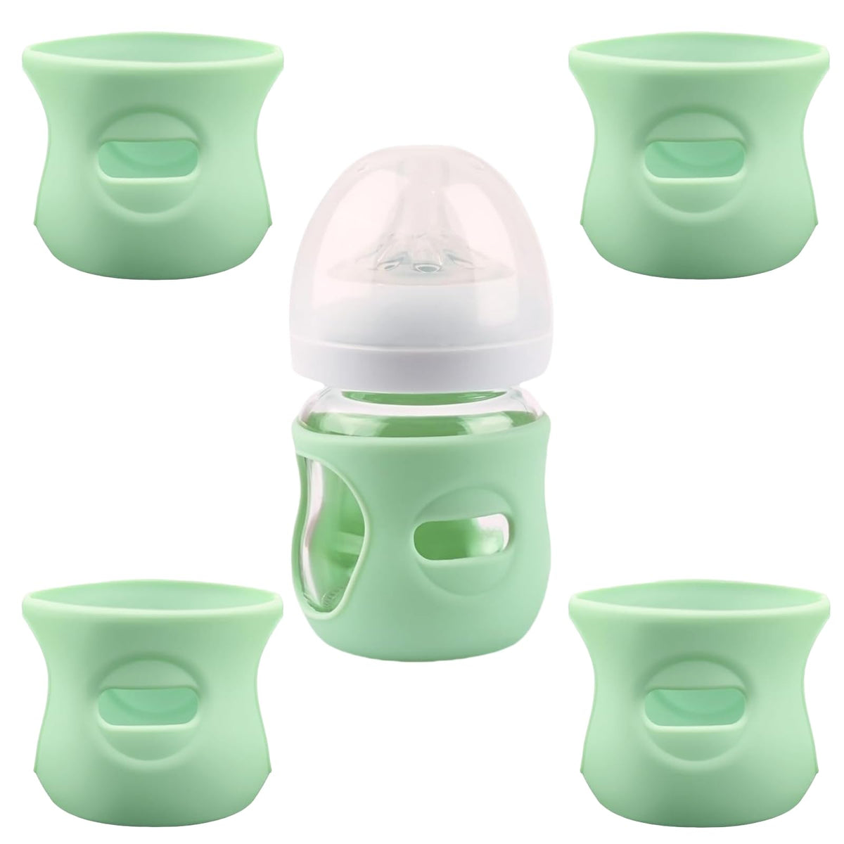 QinSuiKai 4-pack silicone sleeves on Avent natural bottle offer secure grip and drop protection.