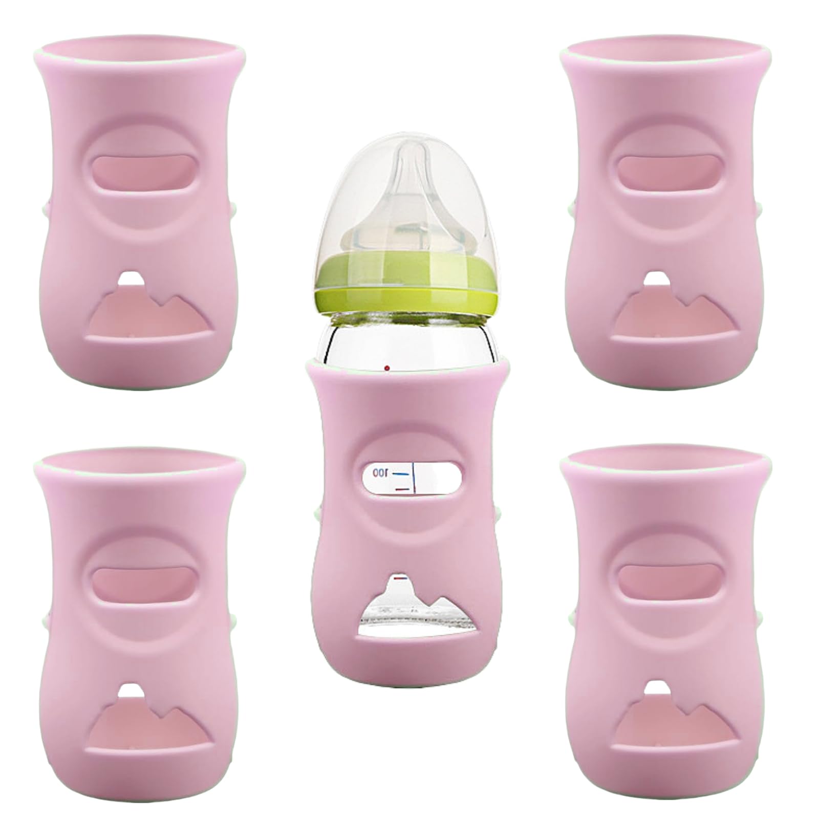 QinSuiKai 4-pack silicone sleeves on Avent natural pink 8oz bottle offer secure grip and protection.