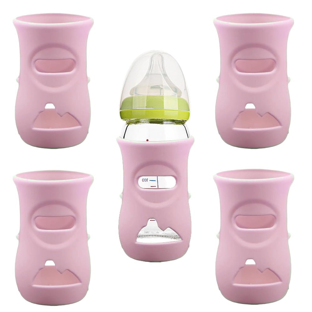 QinSuiKai 4-pack silicone sleeves on Avent natural pink 8oz bottle offer secure grip and protection.