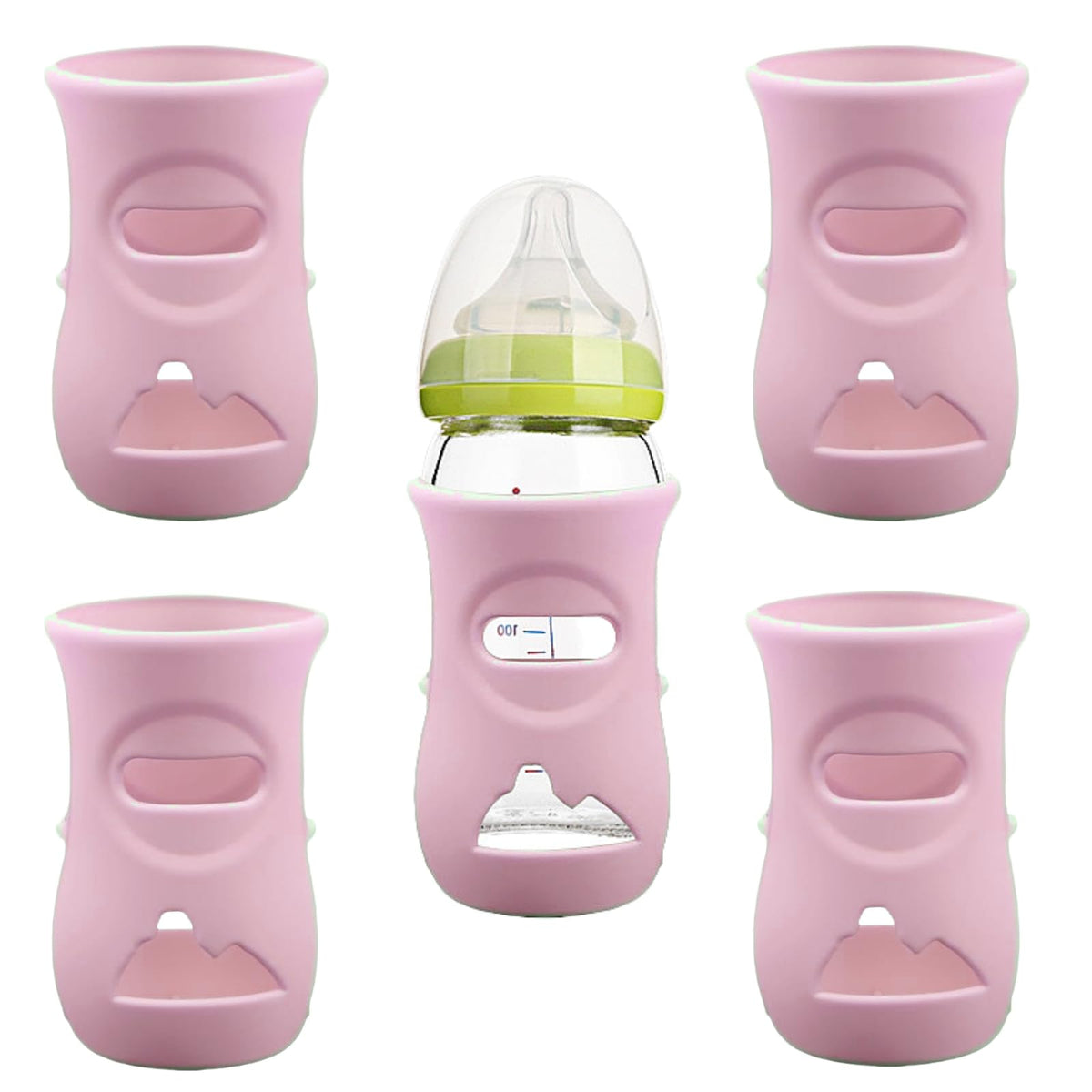 QinSuiKai 4-pack silicone sleeves on Avent natural pink 8oz bottle offer secure grip and protection.