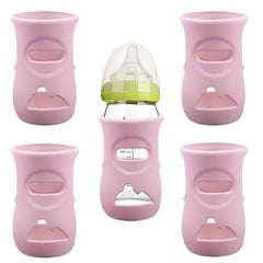 QinSuiKai 4-pack silicone sleeves on Avent natural pink 8oz bottle offer secure grip and protection.