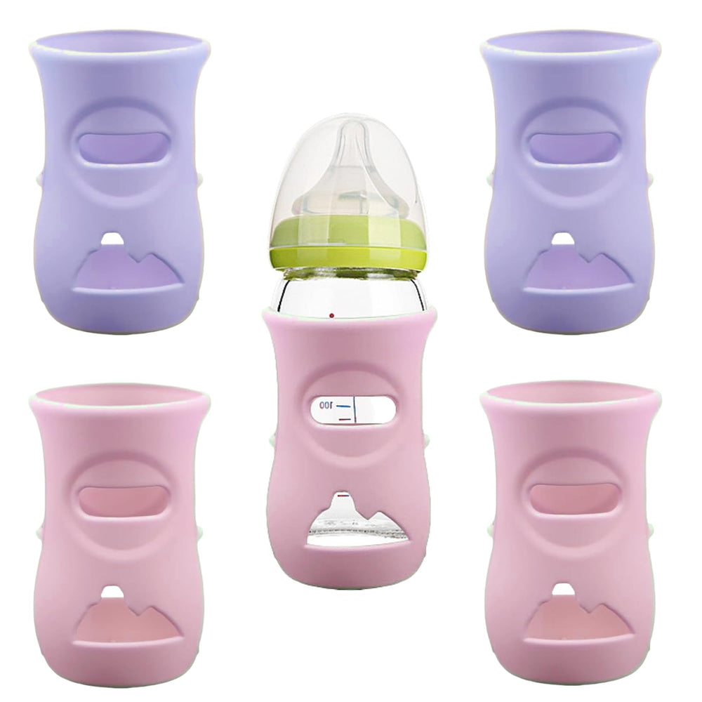 QinSuiKai pink silicone sleeve on an 8oz Avent bottle improves grip and visibility