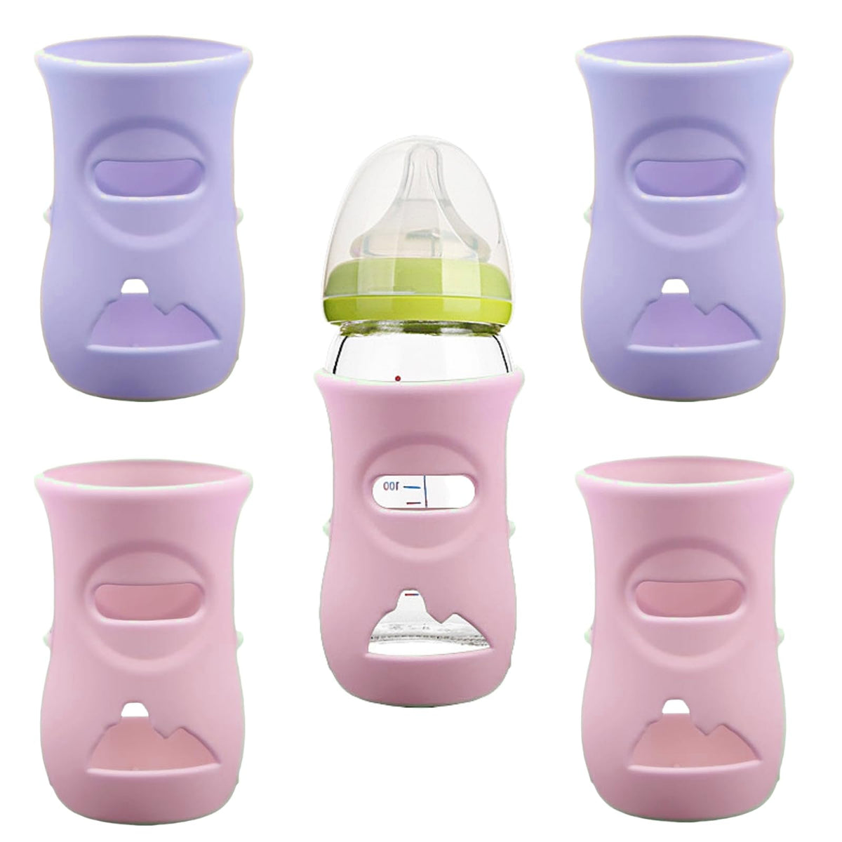 QinSuiKai pink silicone sleeve on an 8oz Avent bottle improves grip and visibility