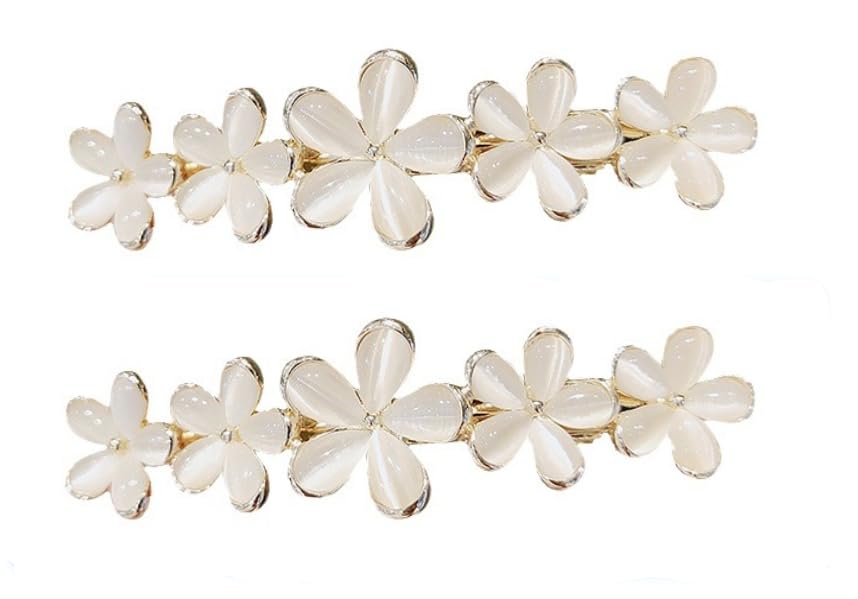 Qintreesify Golden Flower Opal Hair Clips ensemble highlights shimmering opal and floral charm for elegant styling