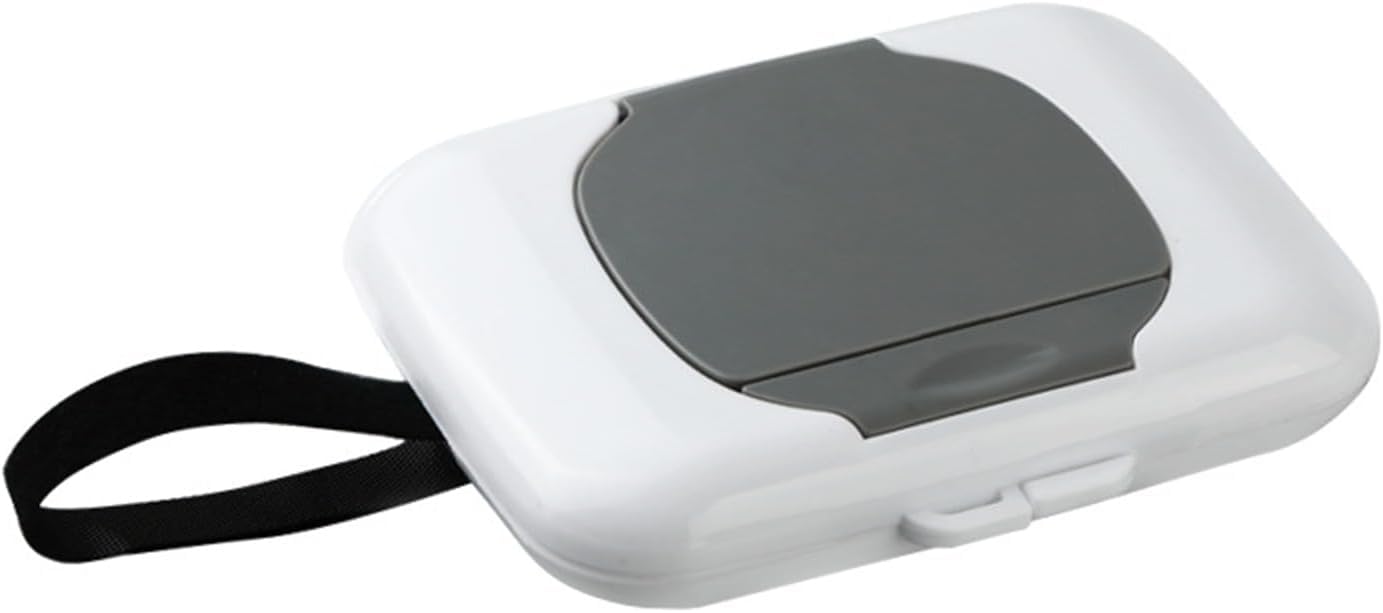 Qintreesify travel wipe holder close-up showing compact container for on-the-go use.