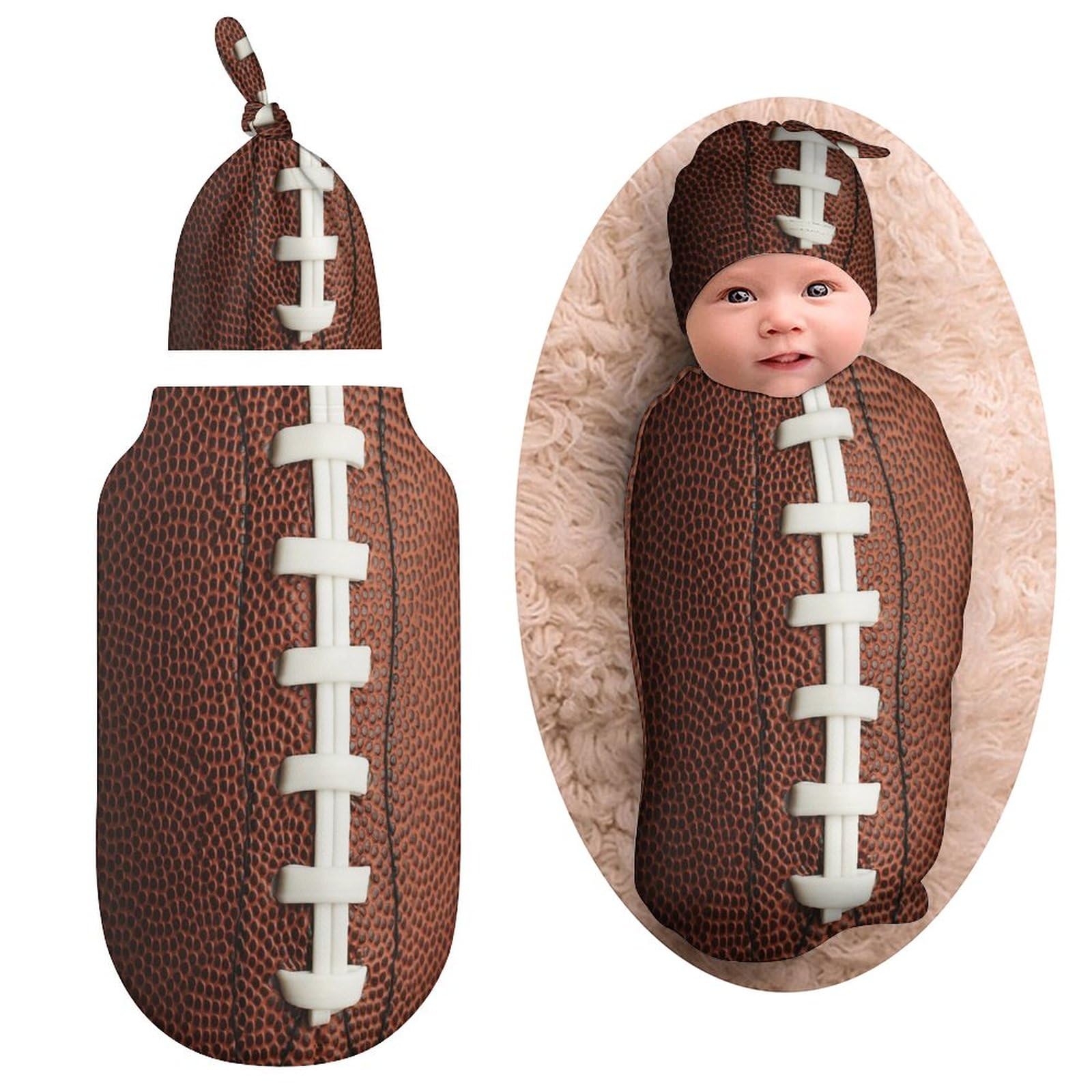 Qiohoey football newborn swaddle blanket showing soft material for warmth and comfort.