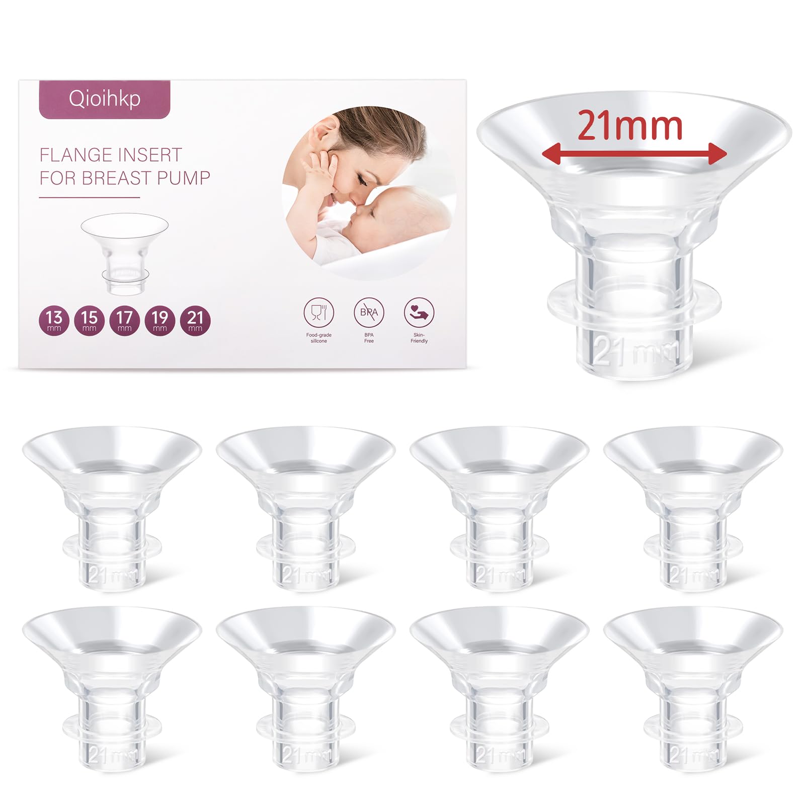 Qioihkp flange inserts 21mm closeup for soft, comfortable pumping