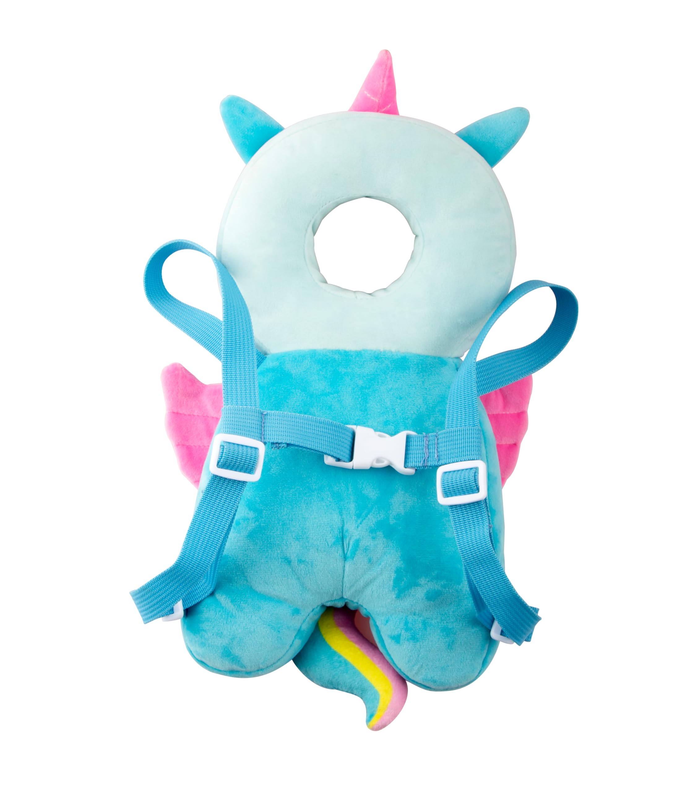 Qioo head protection backpack with adjustable plush straps for versatile baby movement.