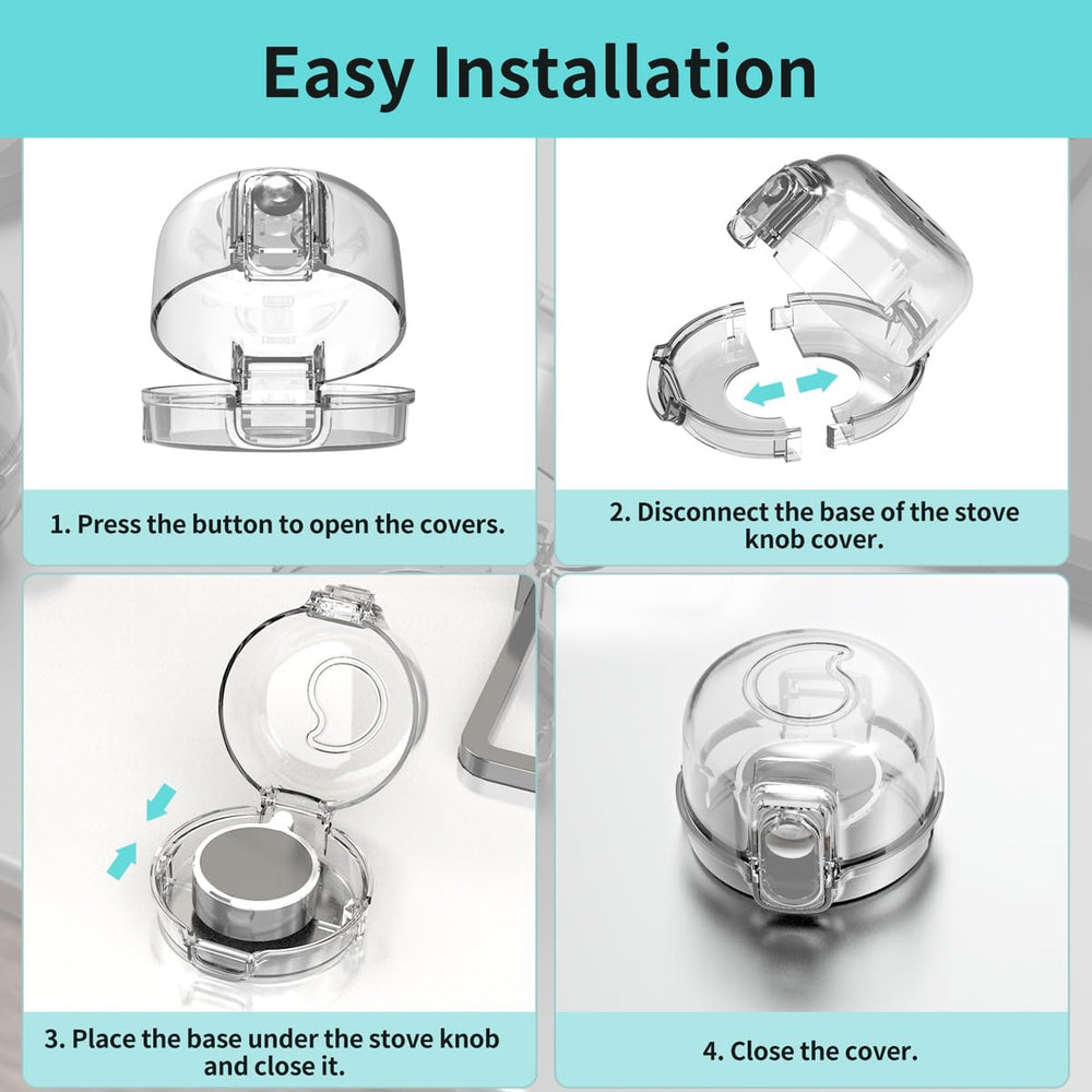 QioTceen universal-fit knob covers on typical gas stove knobs.