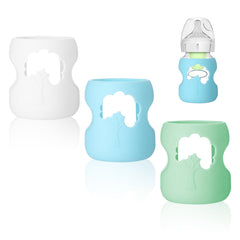Qiuruoo 3-pack silicone bottle sleeves protect Dr Brown wide-neck bottles from drops.