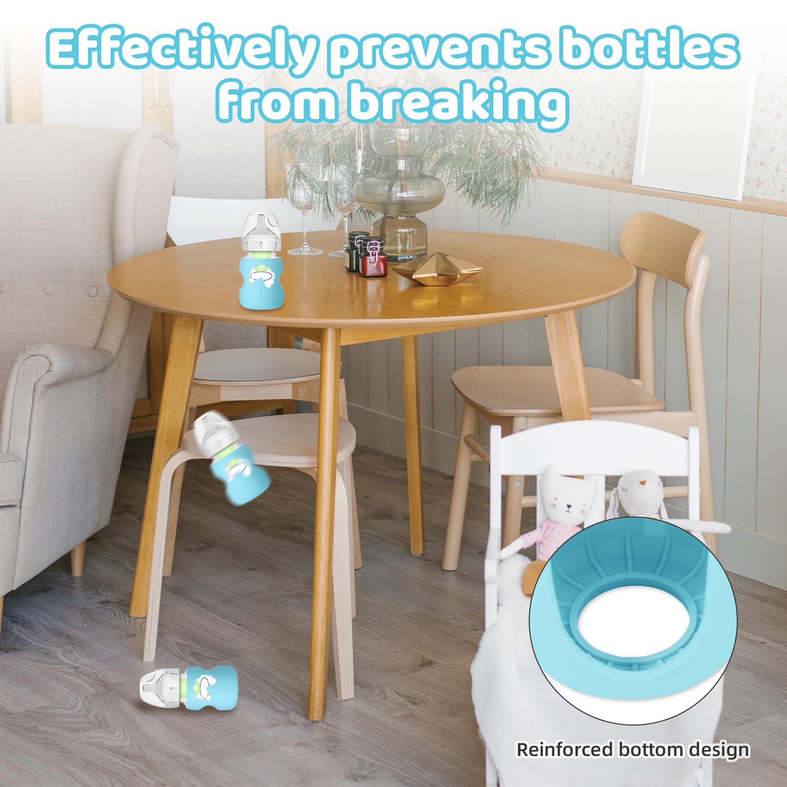 Qiuruoo drop-safe silicone sleeve cushions impacts to help protect the glass bottle.