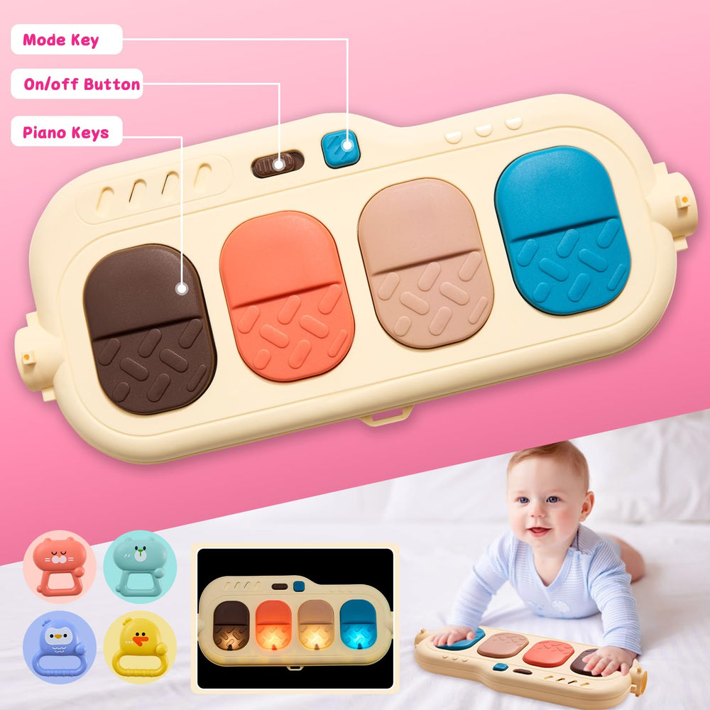 QLRR detachable animal rattles image demonstrates varied grips and bright colors for fine motor play