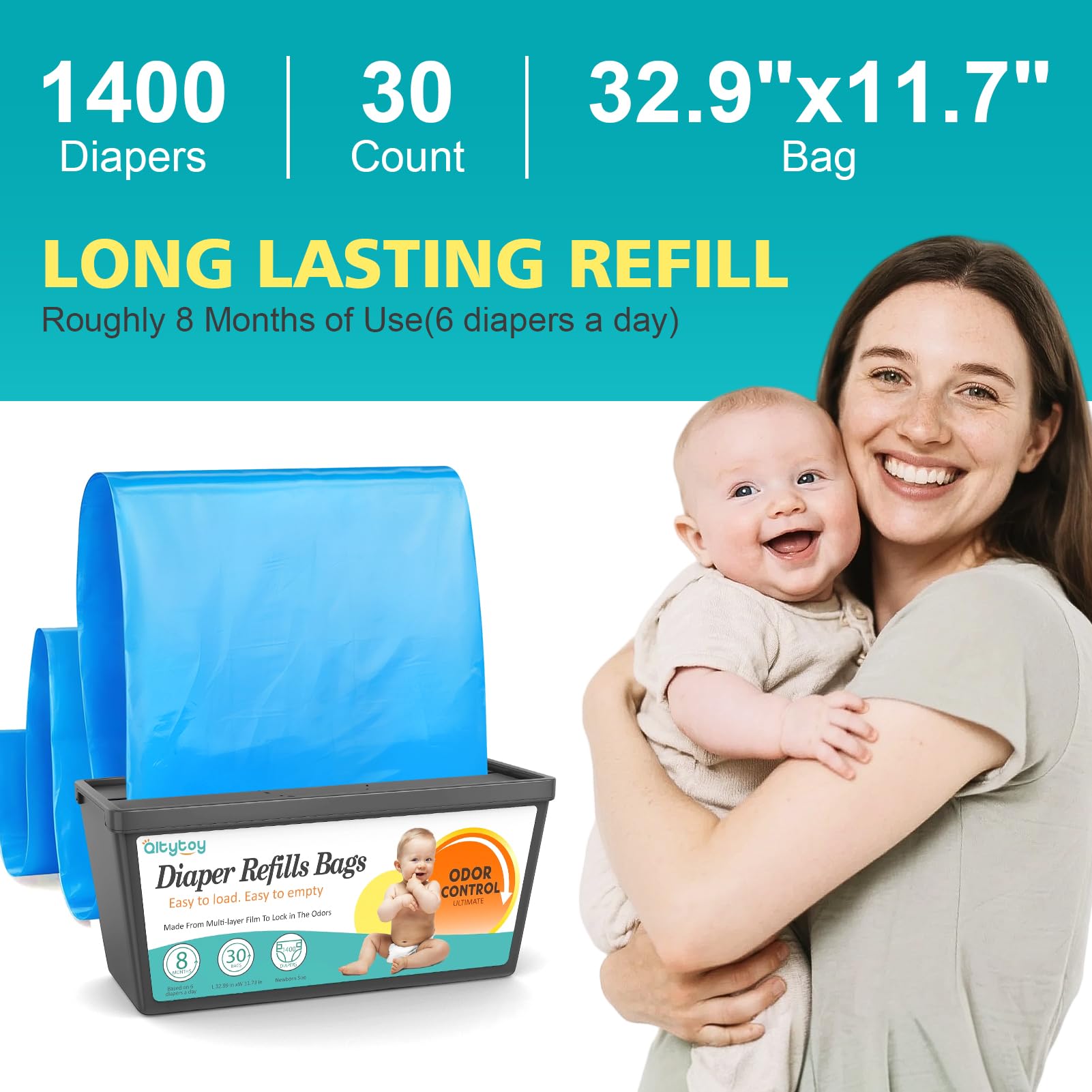 Qltytoy pre-perforated square refill strips speed disposal.