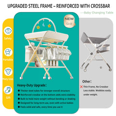 QMHHRJT foldable portable changing table beige height-5levels supports ergonomic positioning during diapering.