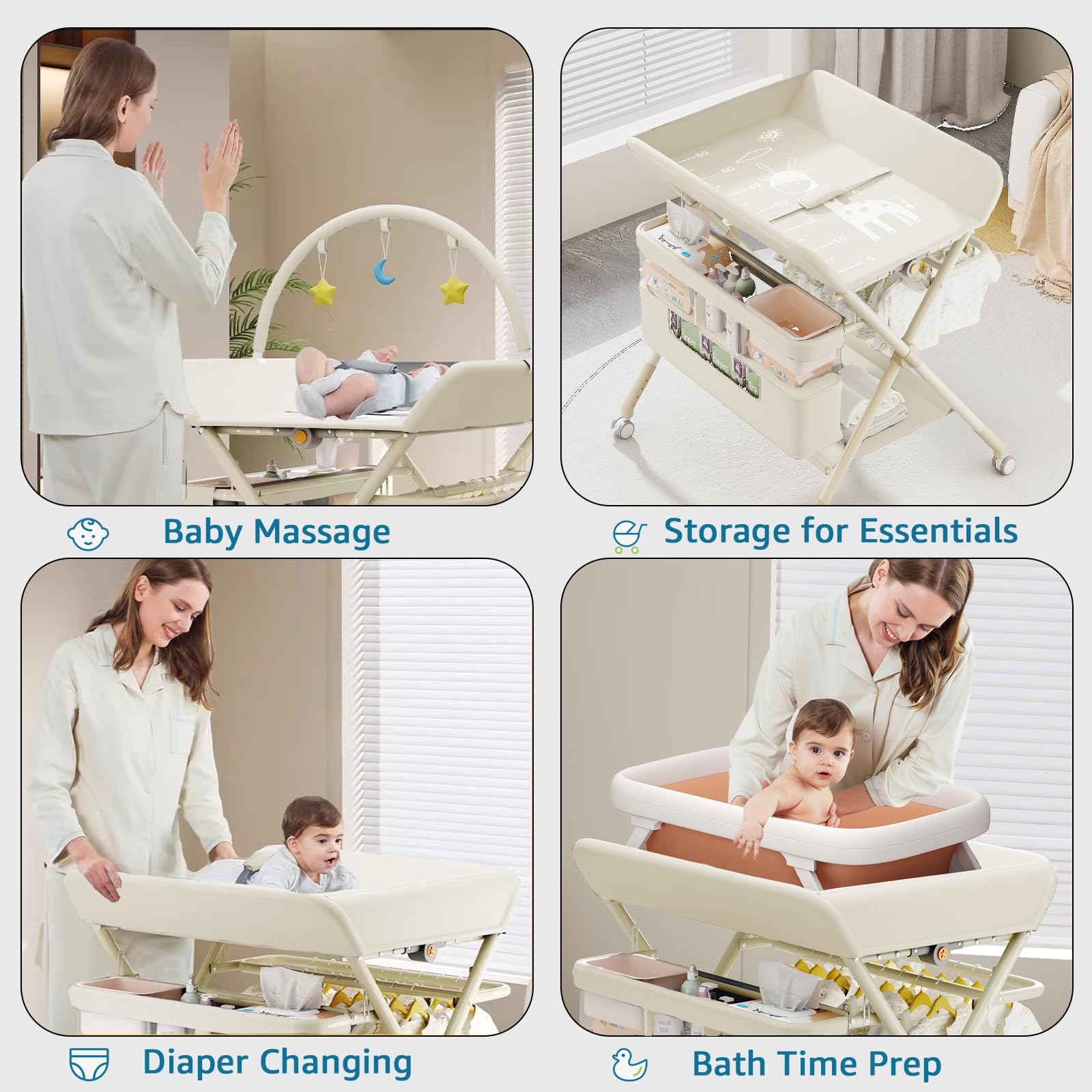 QMHHRJT foldable portable changing table beige folded design saves space when not in use.