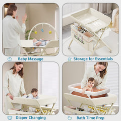 QMHHRJT foldable portable changing table beige folded design saves space when not in use.