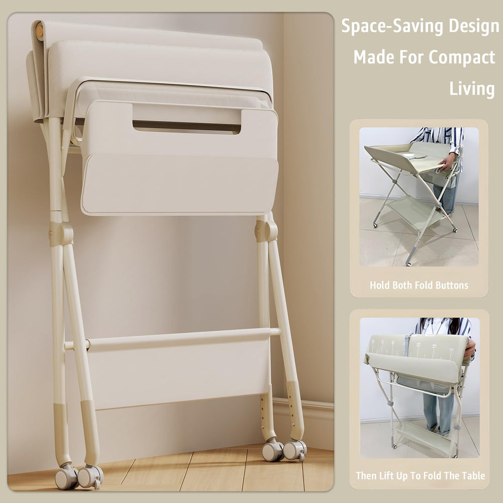 QMHHRJT foldable portable changing table beige waterproof countertop resists spills.