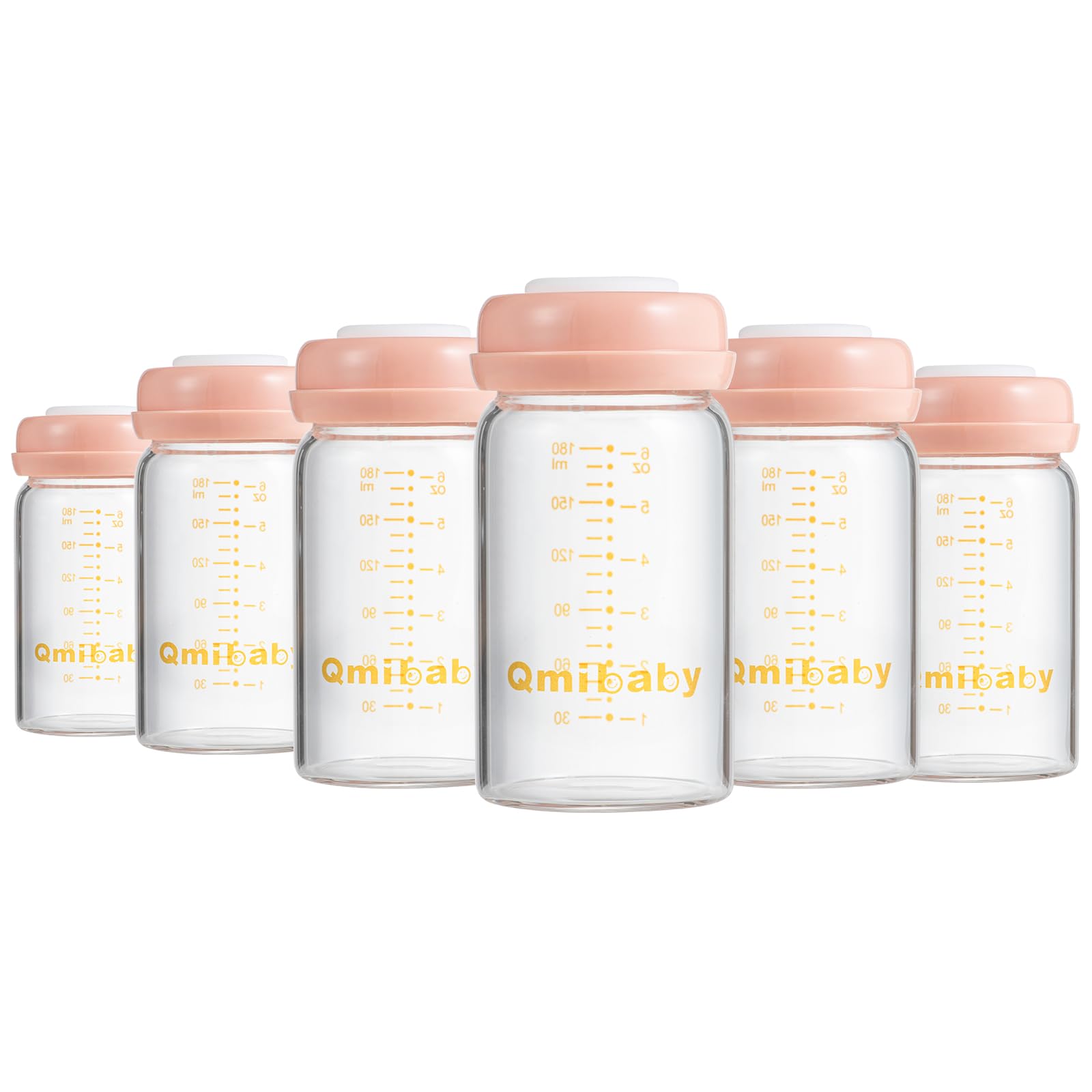 Qmibaby breast-milk-storage-180ml pink bottles with 6-pack for safe refrigeration