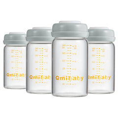Qmibaby glass breastmilk bottles 180ml four-pack—clear, shatter-resistant borosilicate glass