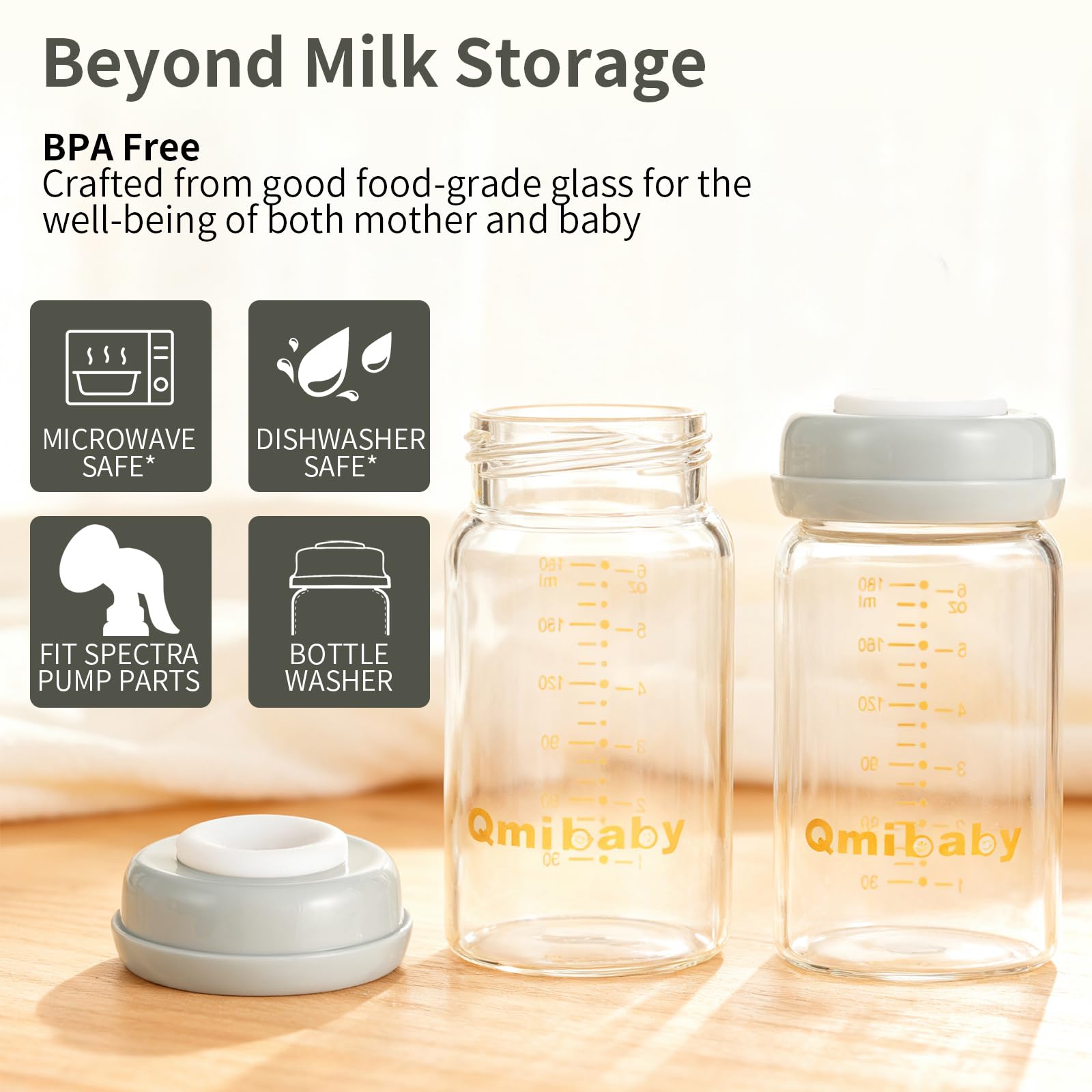 Qmibaby cap and lid keep milk secure for diaper bag transport