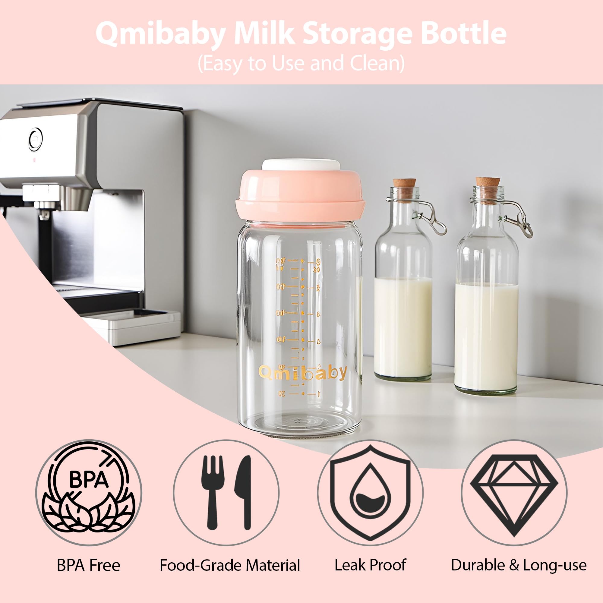 Qmibaby volume markings 10ml increments helps tracking milk during pumping and storage