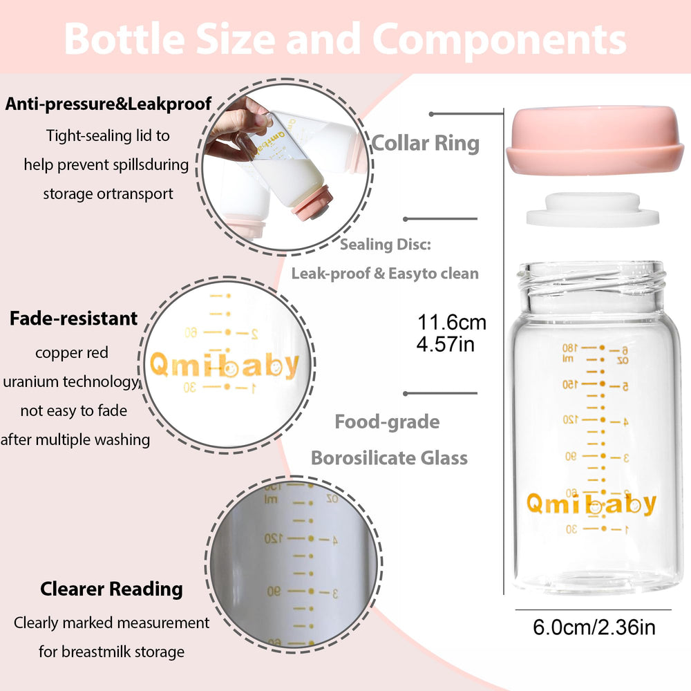 Qmibaby wide-neck bottle assembly pink supports pump compatibility for easy direct storage