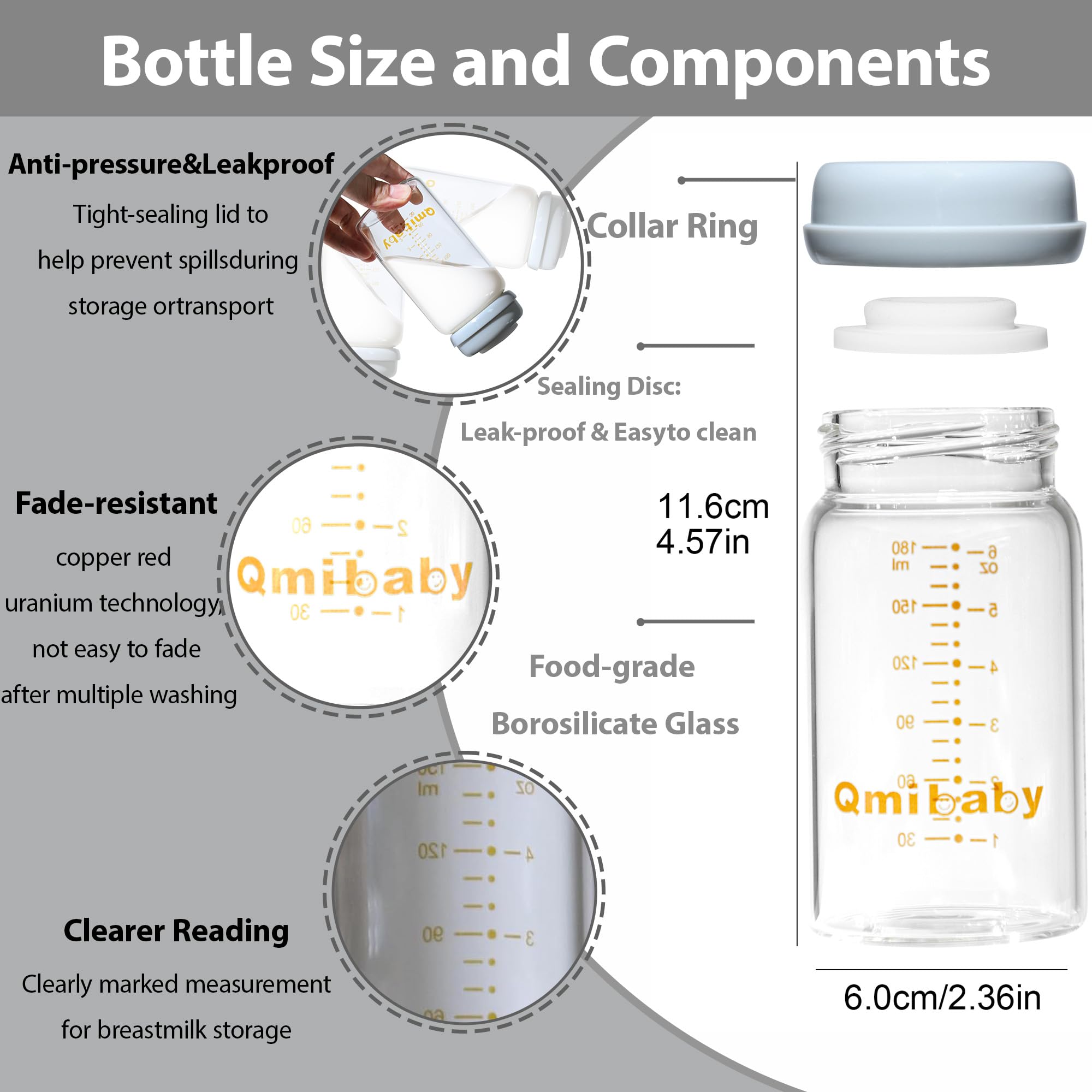 Qmibaby wide-neck bottle design enabling easy pumping and feeding