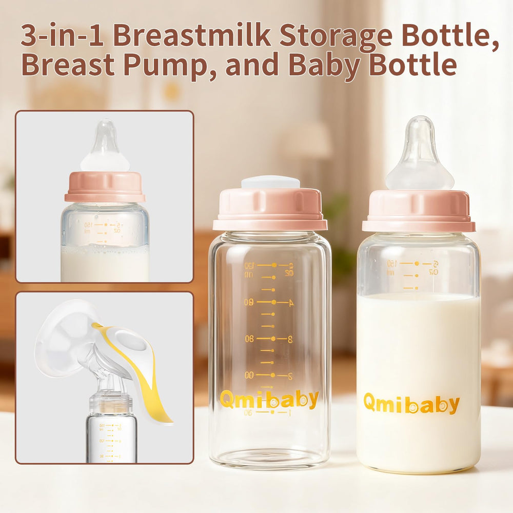 Qmibaby wide-neck bottle compatibility with Medela pumps enables direct pumping.
