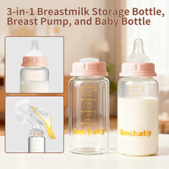 Qmibaby wide-neck bottle compatibility with Medela pumps enables direct pumping.