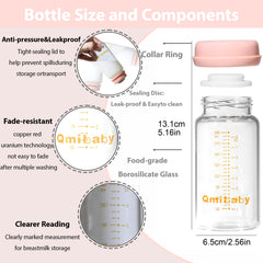 Qmibaby wide-neck bottle with pump compatibility for direct pumping.