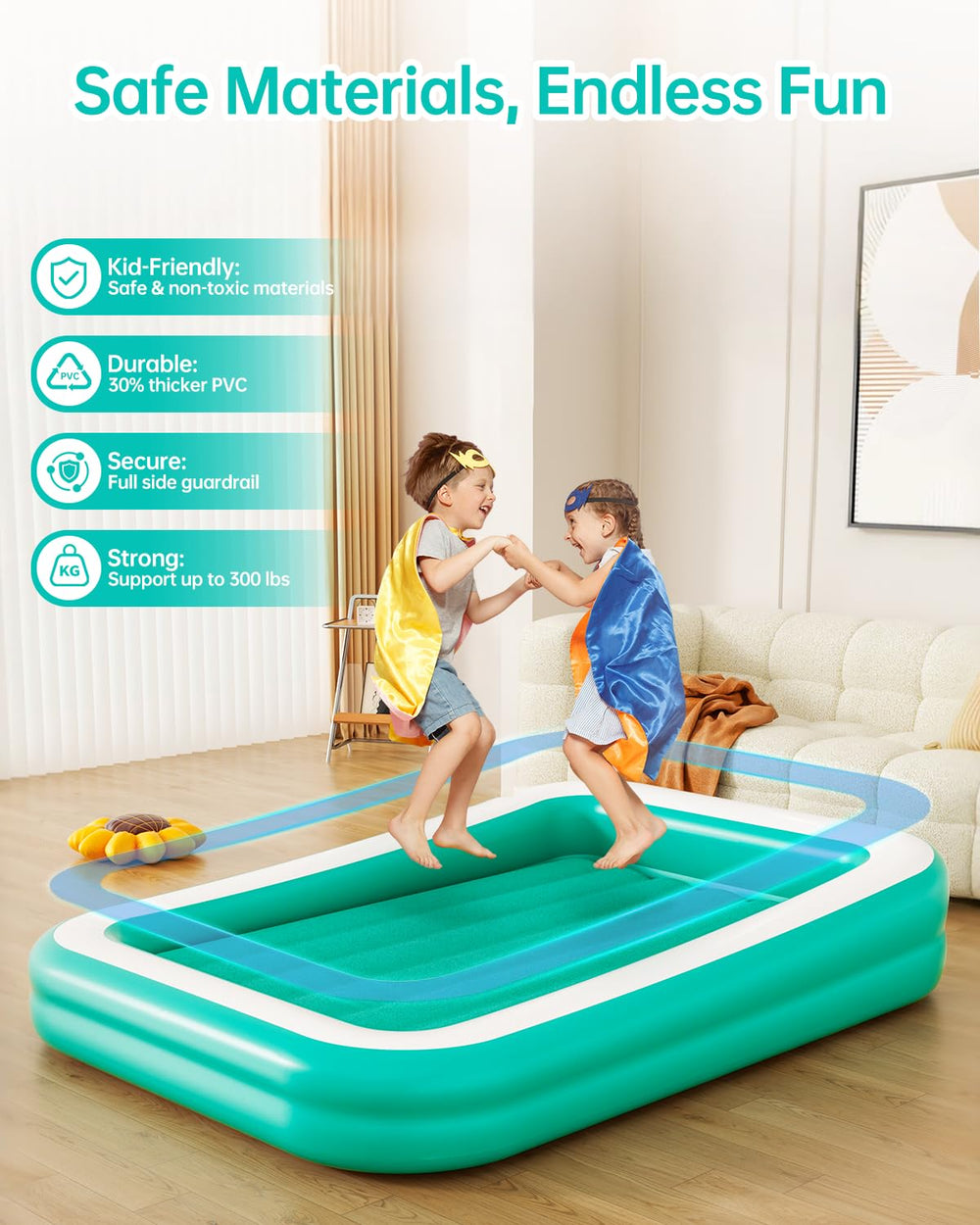 Qmioti toddler travel bed inflating with electric pump for quick setup