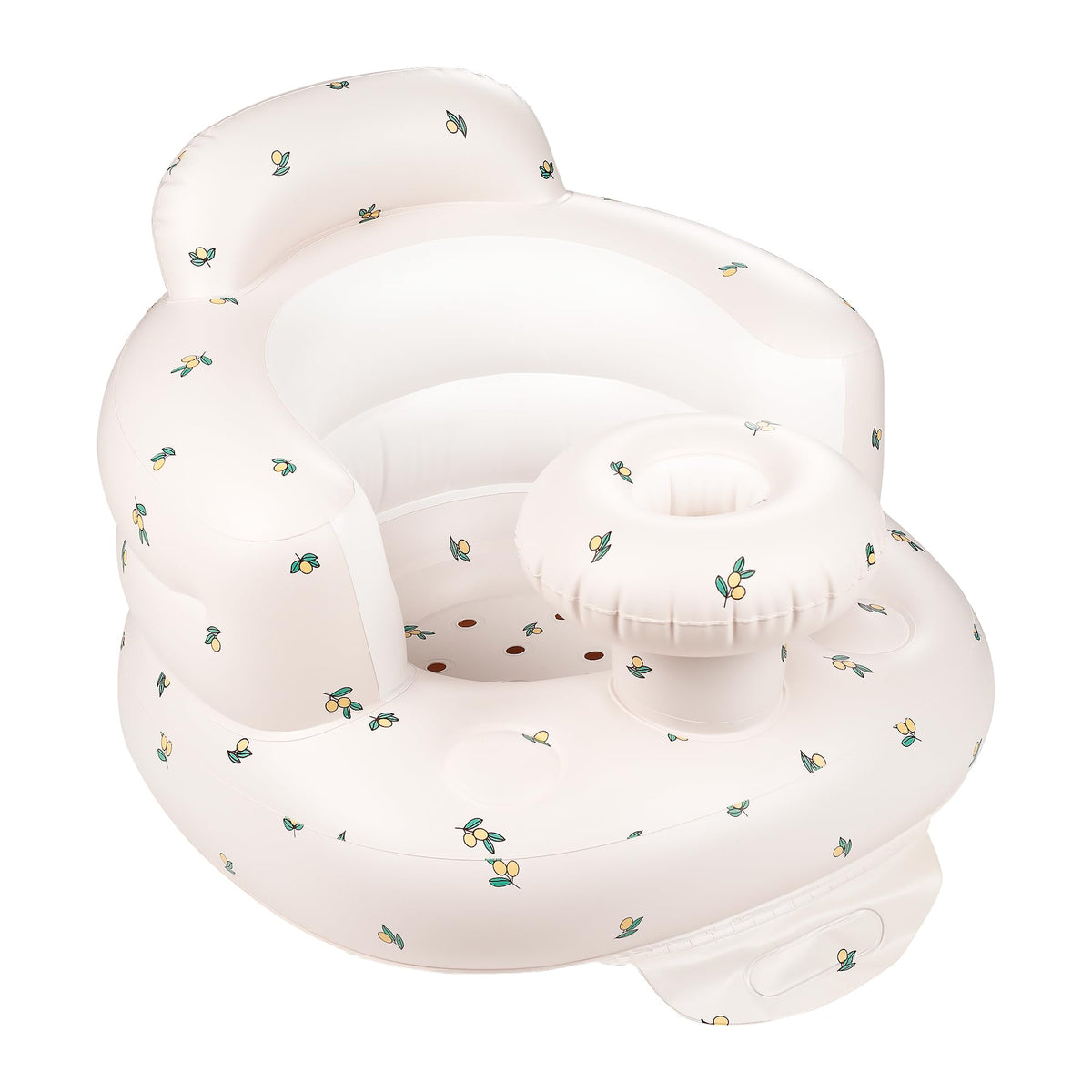 The QMVESS inflatable baby seat with tray olive valve close-up aids quick inflation.