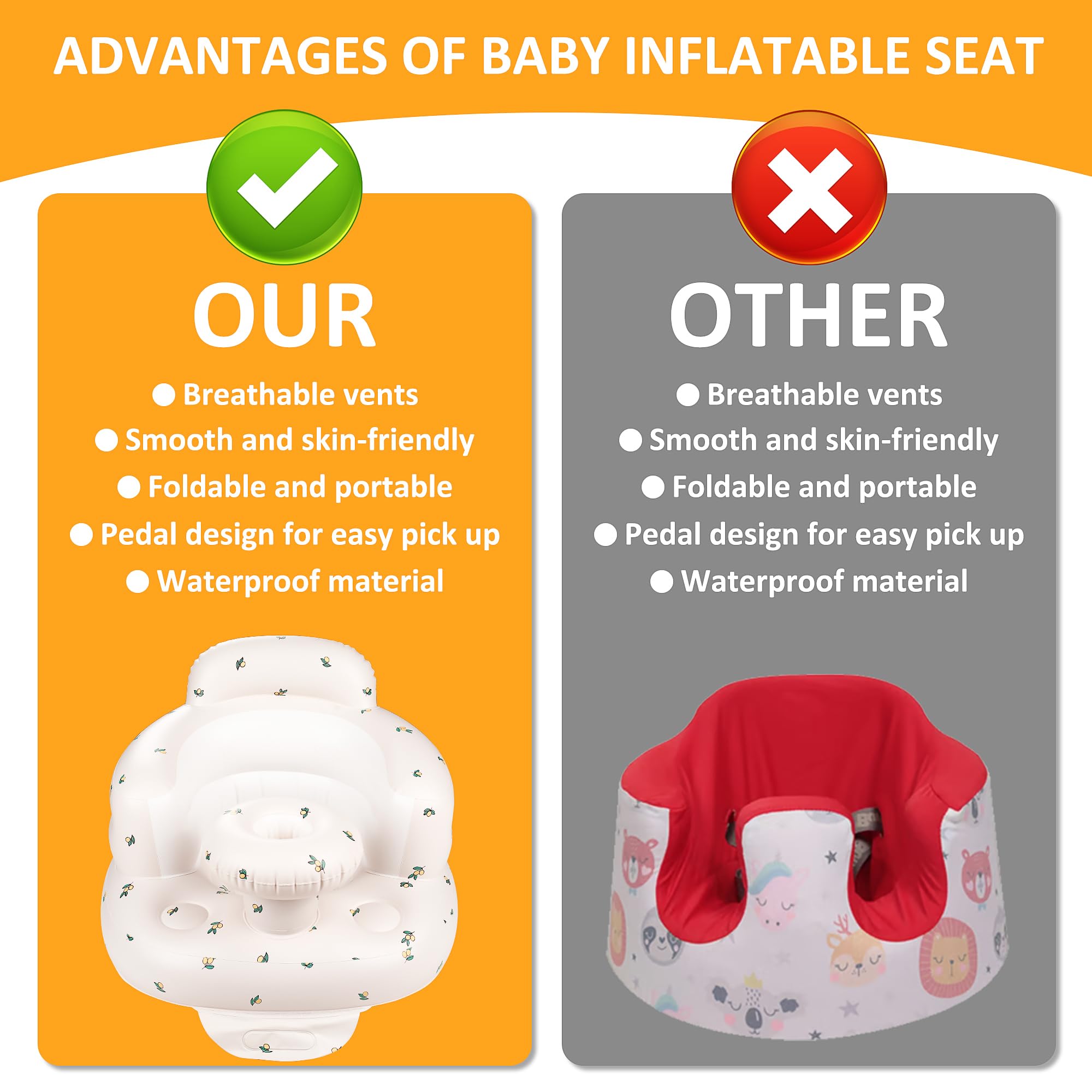QMVESS olive baby seat in use on flat surface demonstrates stability.