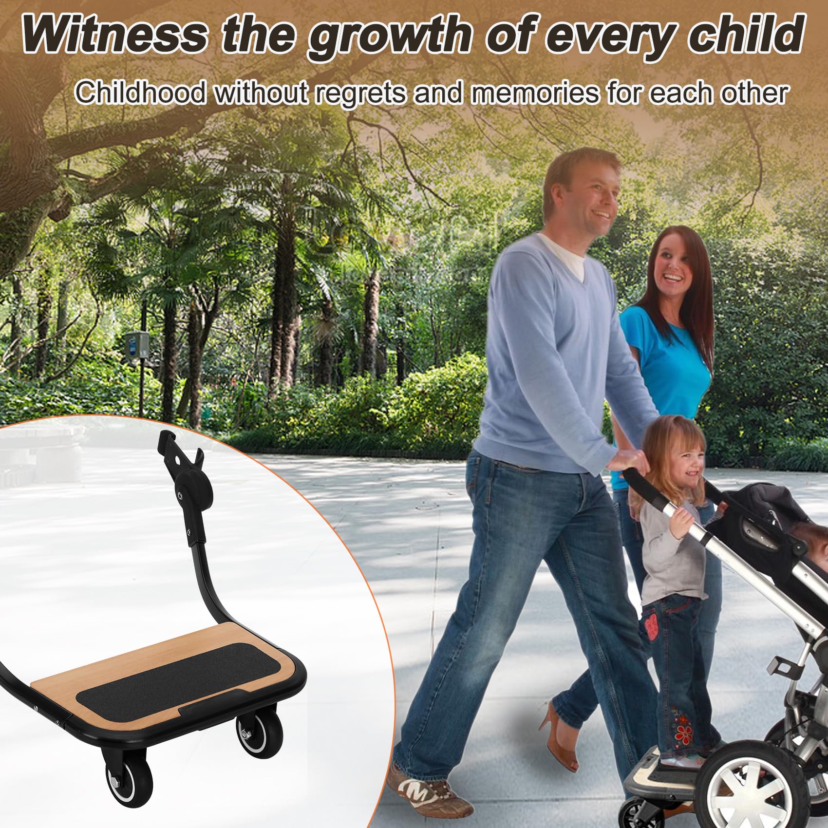 Qnemaei stroller board wood surface with non-slip grip improves stability