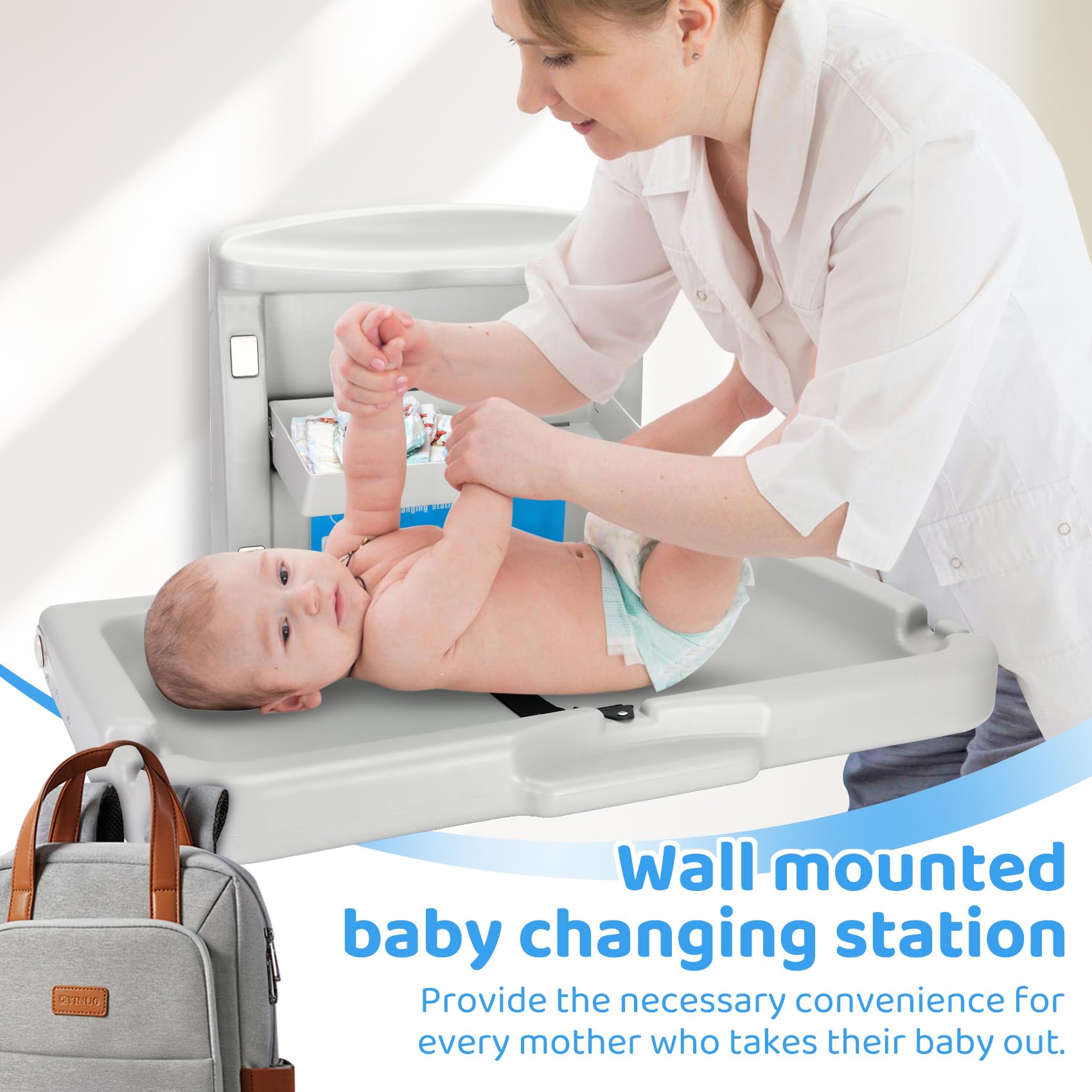 Qnemaei wall-mounted station side view emphasizes compact footprint for busy restrooms.