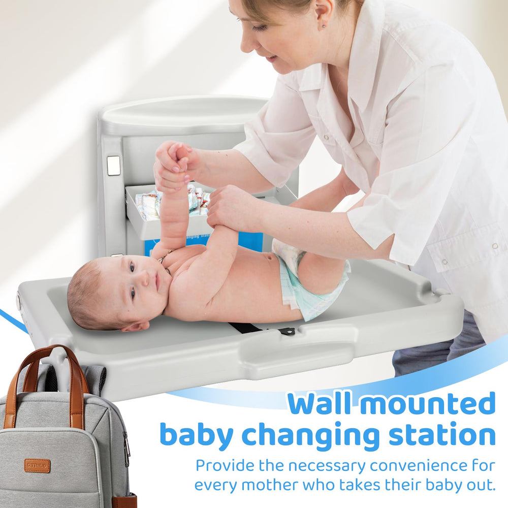 Qnemaei wall-mounted station side view emphasizes compact footprint for busy restrooms.