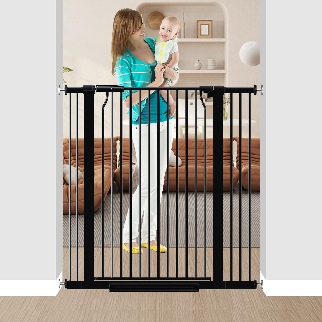 Qonimm 40.5-inch tall gate assembled across a doorway for safe indoor use