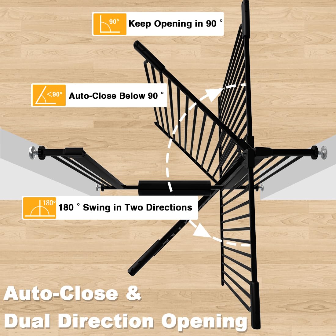 Qonimm tall gate on stairs showing tool-free installation