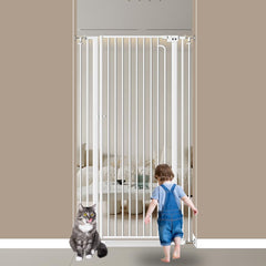 Qonimm 57 inch extra-tall gate in doorway for secure doorway transitions.