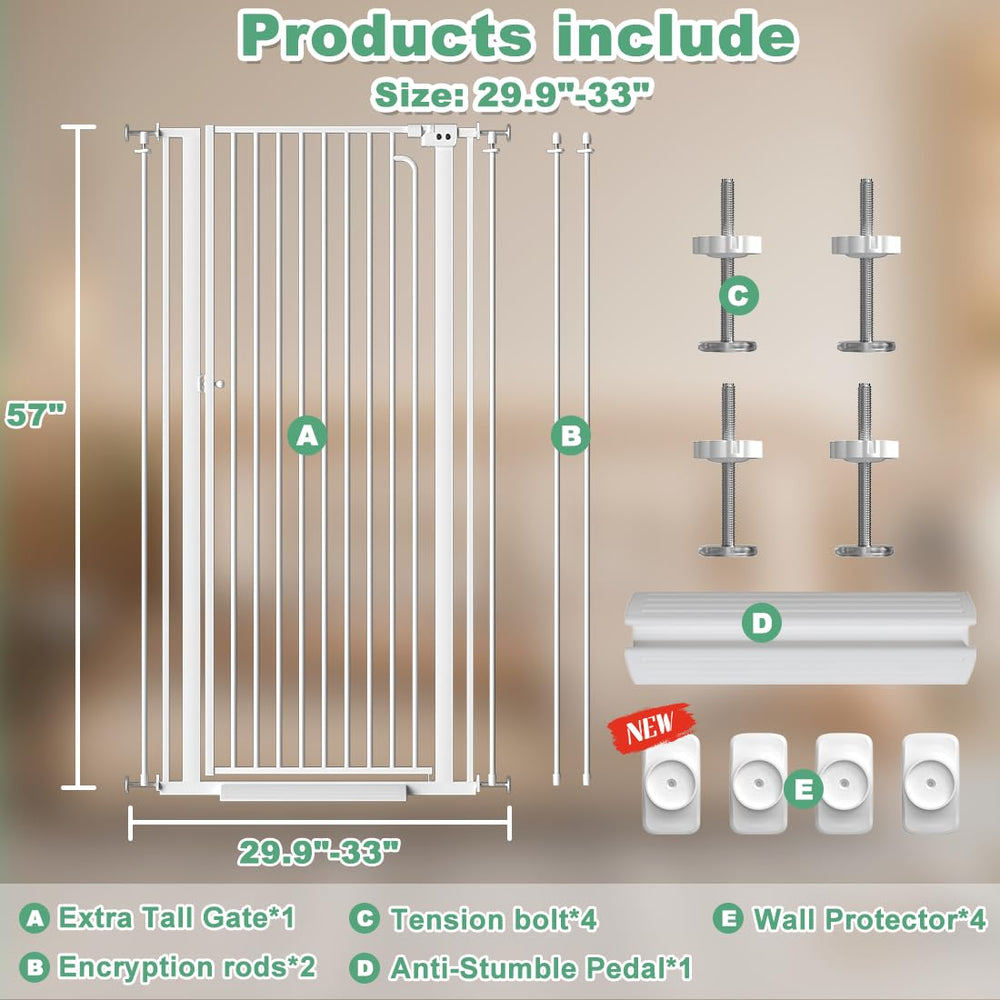 Qonimm 57 inch gate demonstrates adjustable width for large openings.