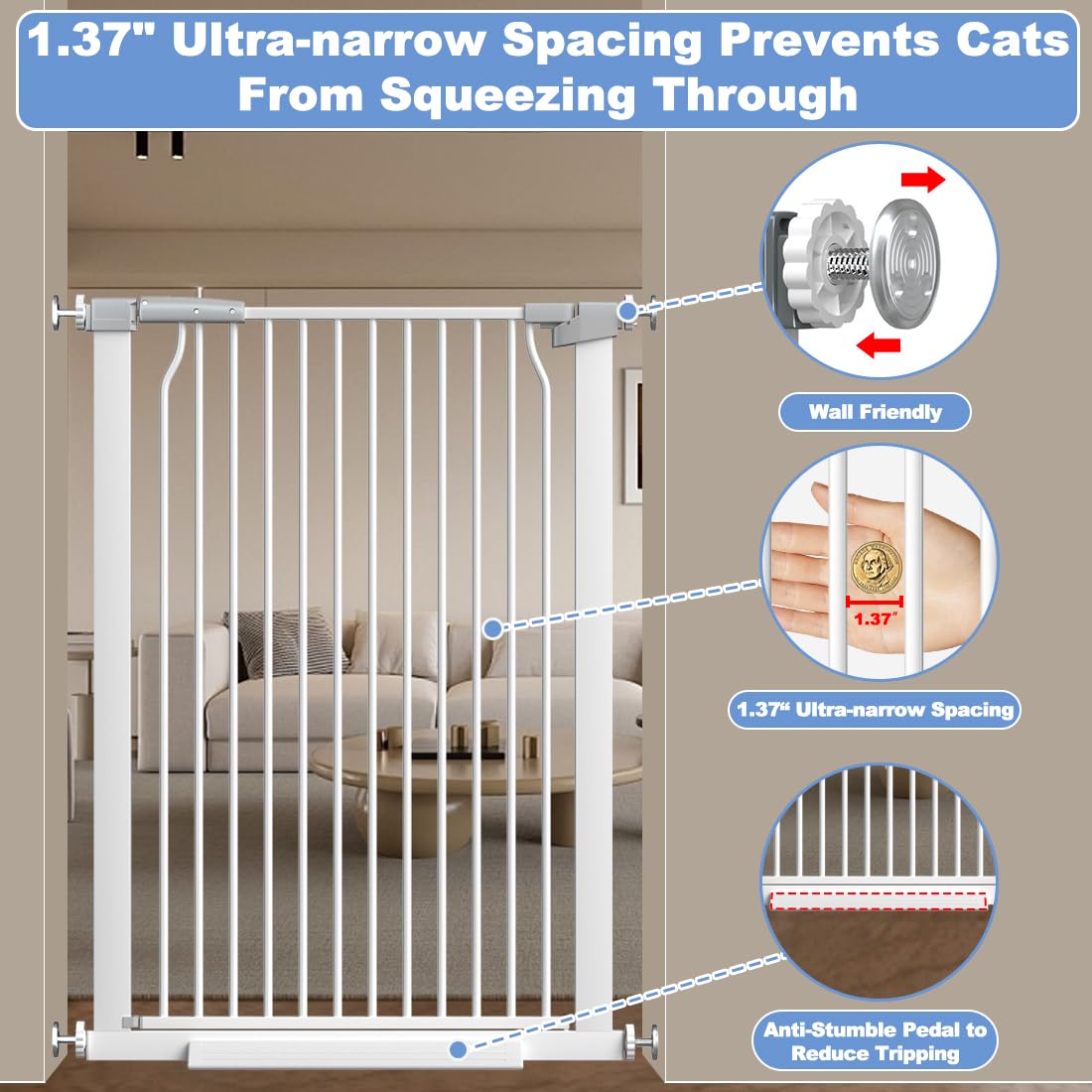 Qonimm ultra-narrow spacing gate keeps small pets from squeezing through.