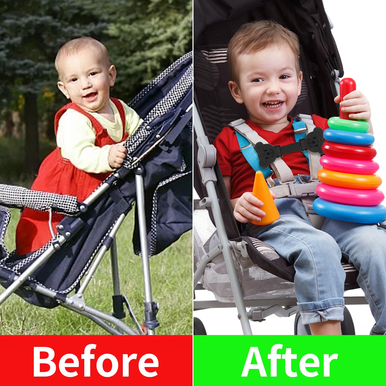QOPAHI adjustable-length car seat clip demonstrates fit range