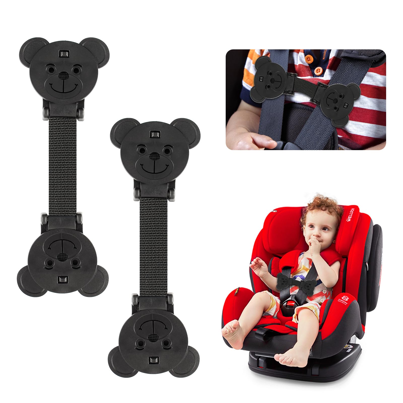 QOPAHI bear-shaped car seat clip shown for secure seating