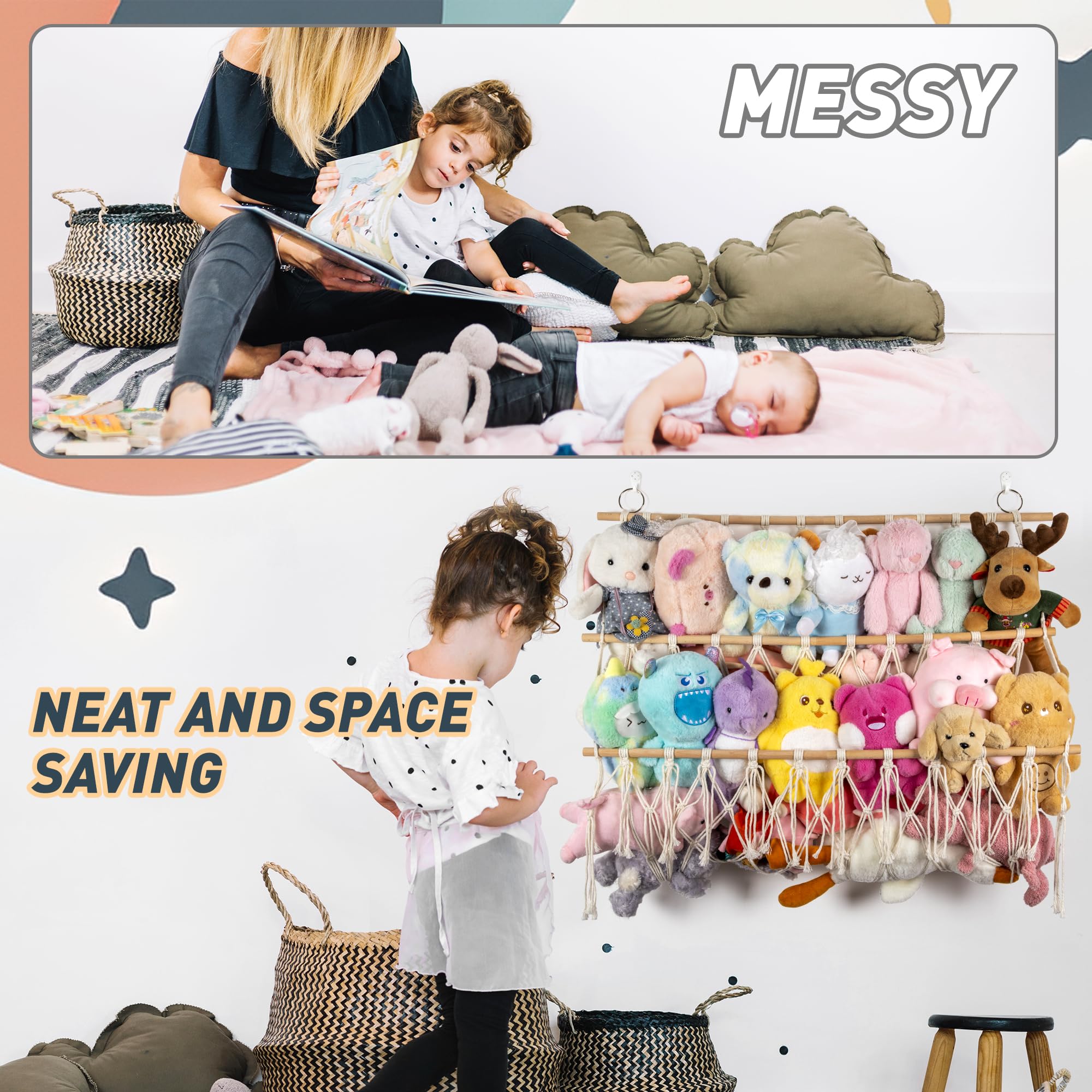 Qoroos adjustable-height hammock shows adaptable toy organization for different sizes.