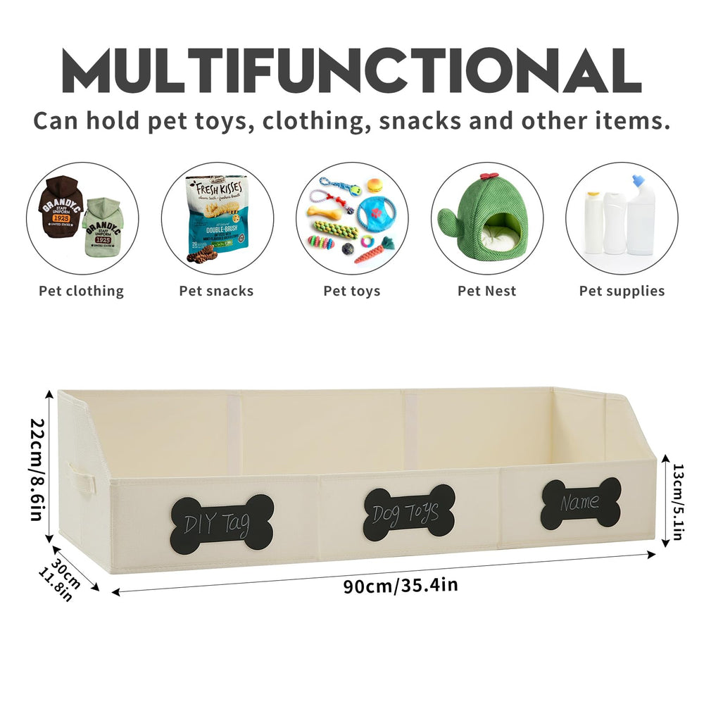 Qozary three-compartment basket organizes toys, treats, and chews at a glance