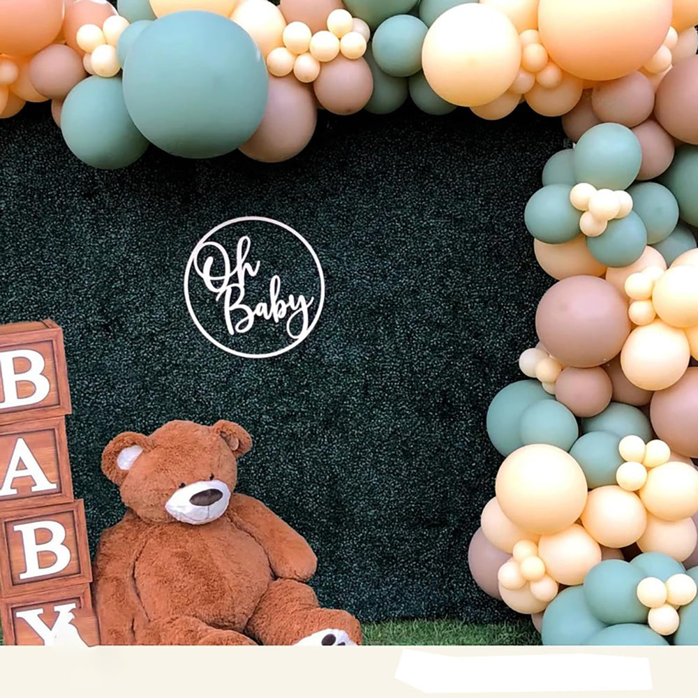 QPARTYFIRE Oh Baby sign easy to apply with dot glue for quick setup.